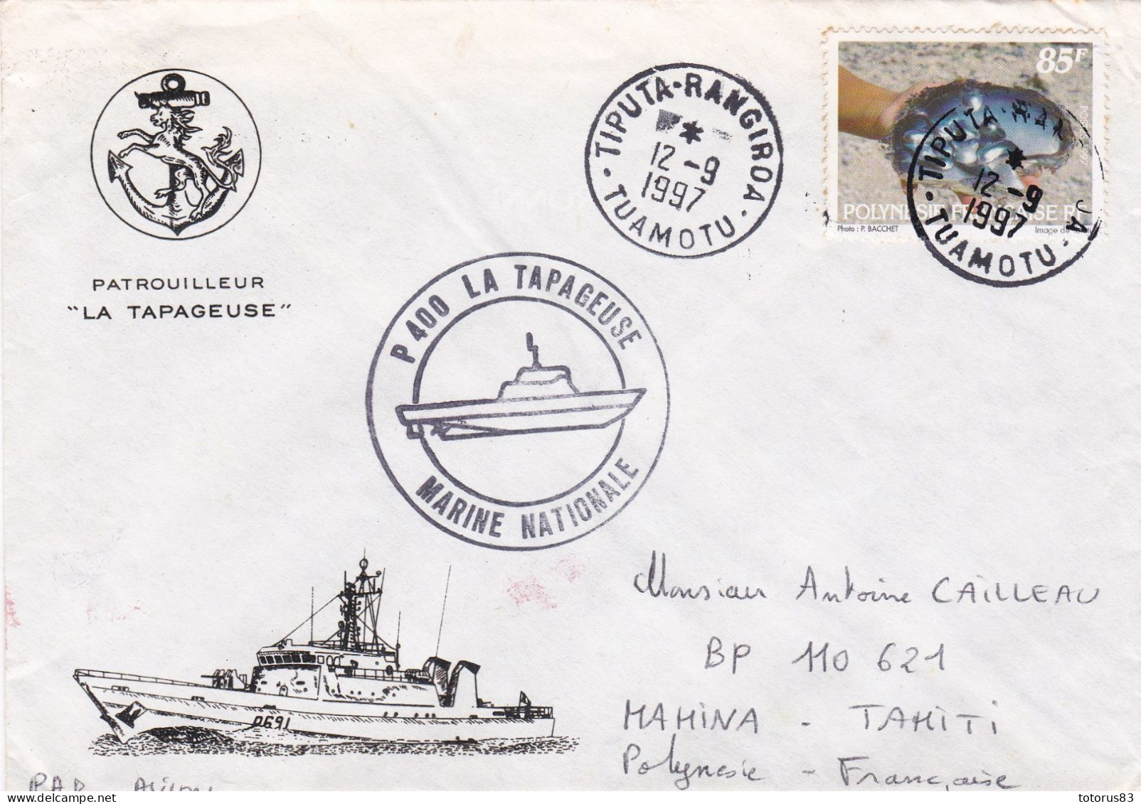 Enveloppe Polynésie Tuamotu 12-09-1997 La Tapageuse Par Avion - Storia Postale