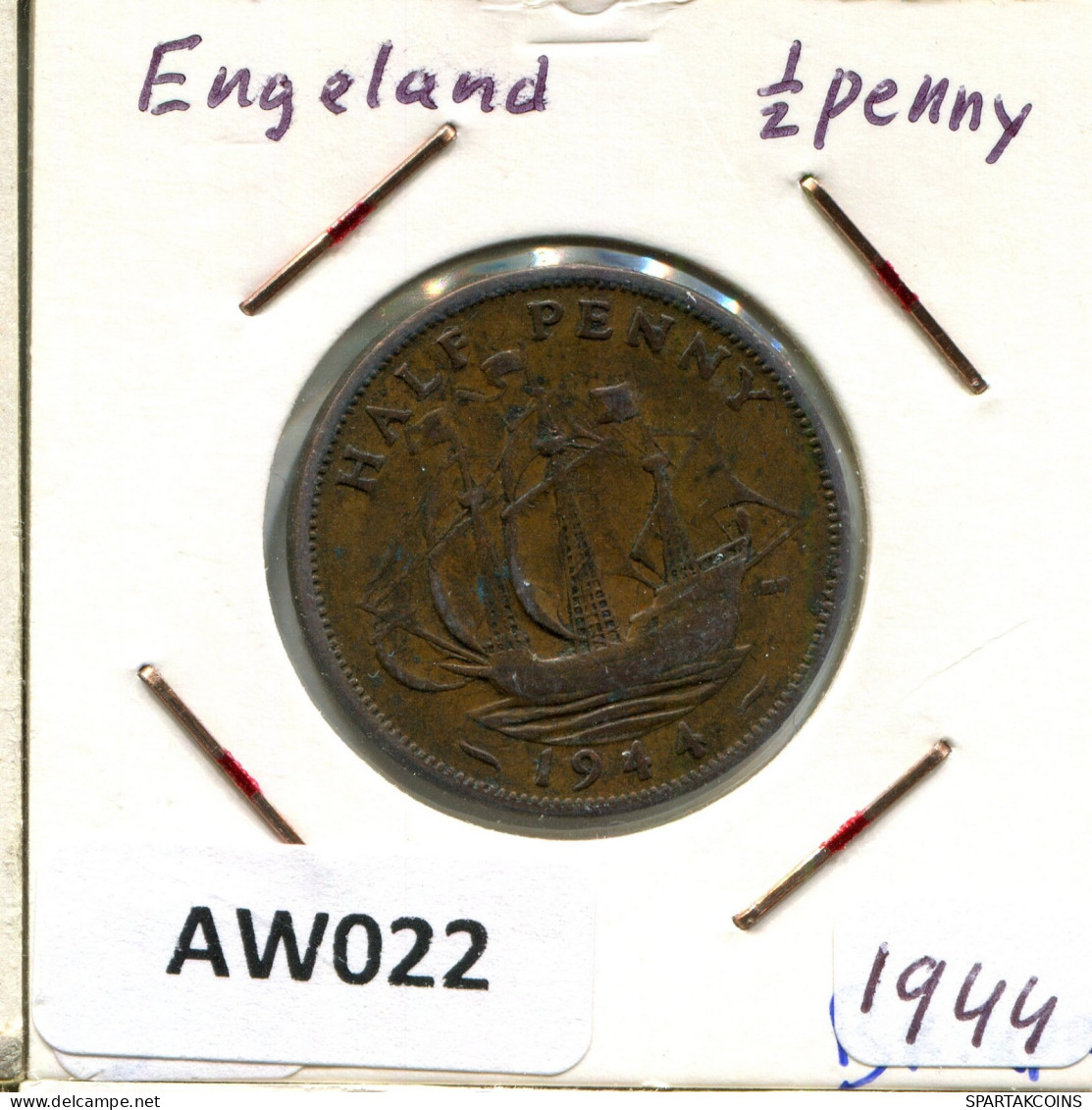 HALF PENNY 1944 UK GROßBRITANNIEN GREAT BRITAIN Münze #AW022.D.A - C. 1/2 Penny