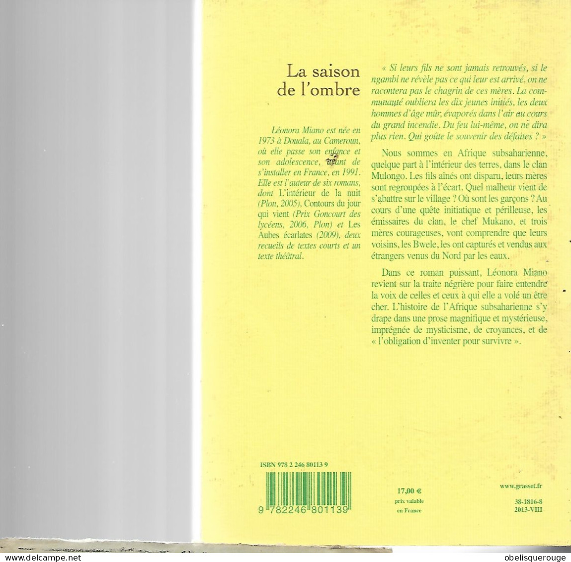 LIVRE  LA SAISON   DE L OMBRE LEONORA MIANO 260 PAGES  HISTOIRE DE LA TRAITE AFRICAINE. - Sociologie