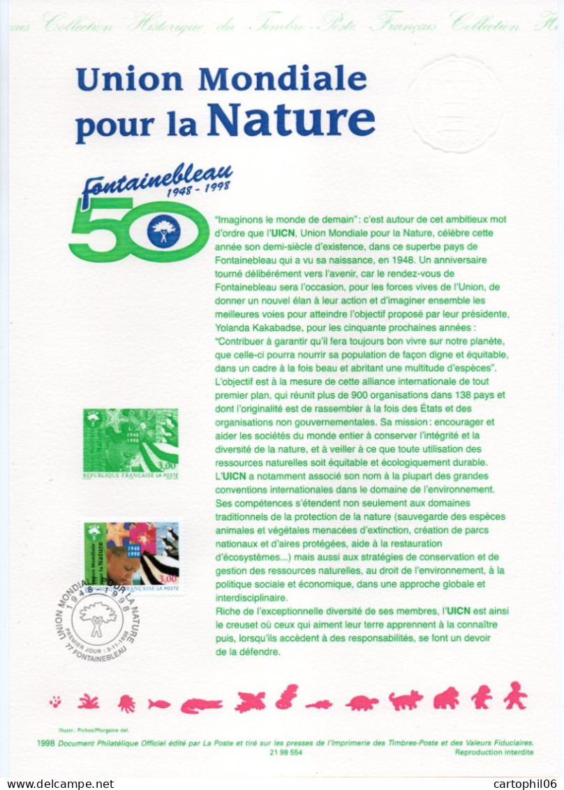 - Document Premier Jour L'UNION MONDIALE POUR LA NATURE - FONTAINEBLEAU 3.11.1998 - - Documents De La Poste