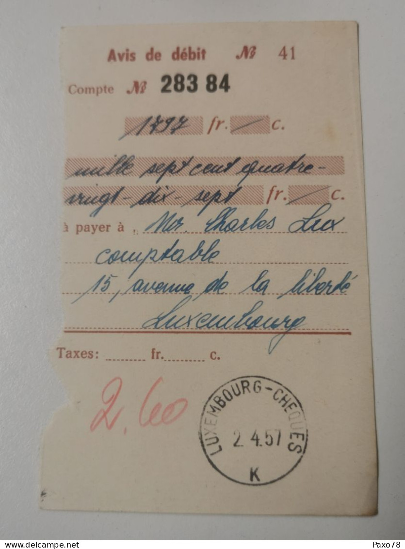 Coupon, Oblitéré Luxembourg Chèques 1957 - Covers & Documents