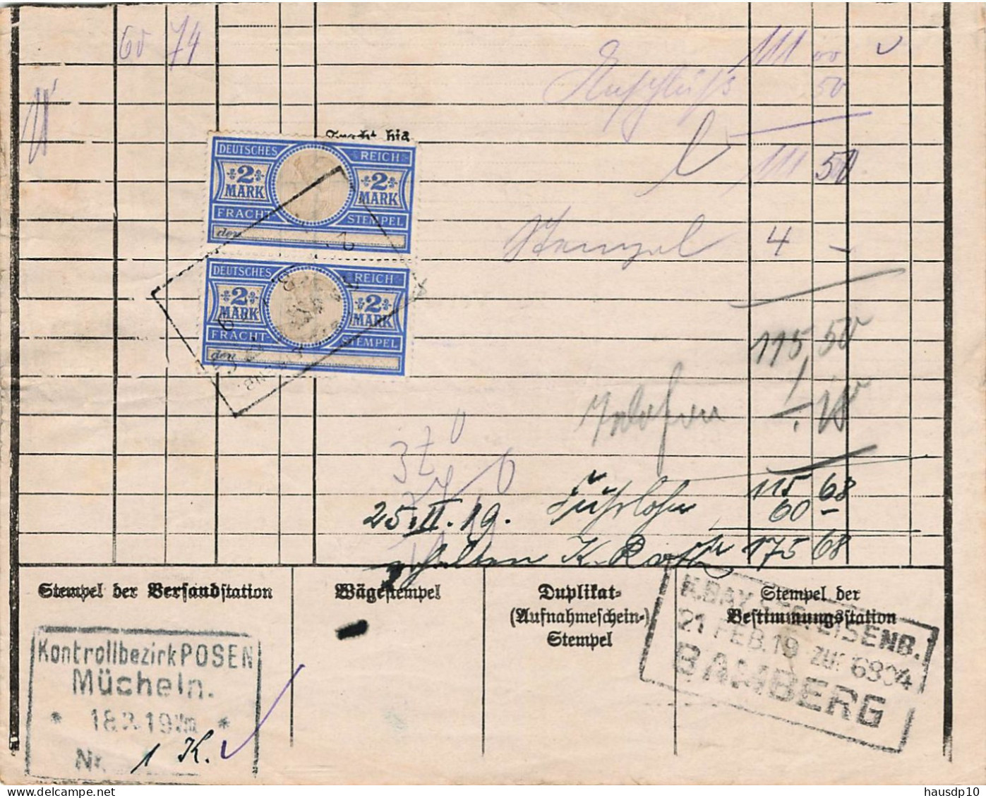 Teil Frachtbrief Bahnpost 1919 Merseburg - Weisseenfels - Saalfeld - Mücheln - Bamberg - 1900 – 1949