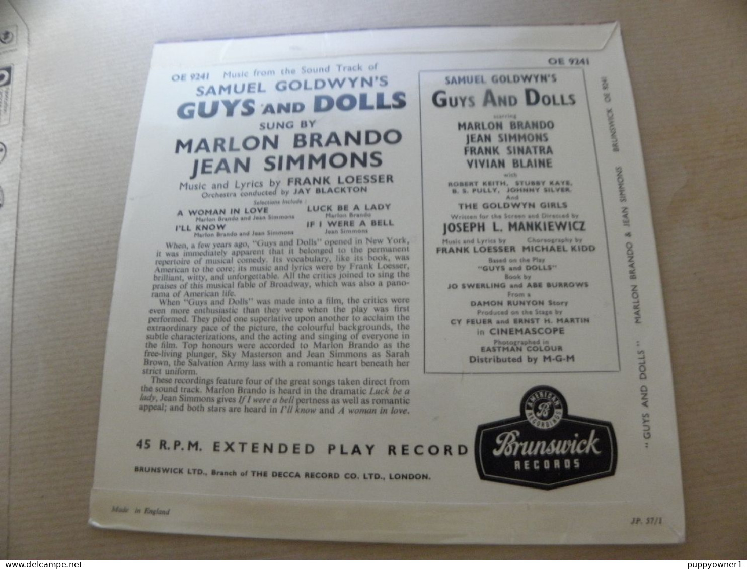 MARLON BRANDO & Jean Simmonds Guys And Dolls - (1956) 45 Tour OE 9241 - Musicals