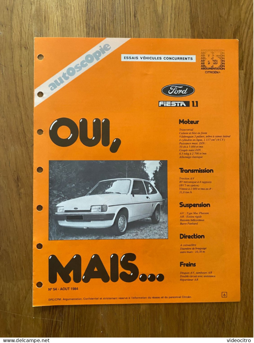 Catalogue / Brochure / Prospekt Force De Vente Citroën : Ford Fiesta (1985) - Werbung