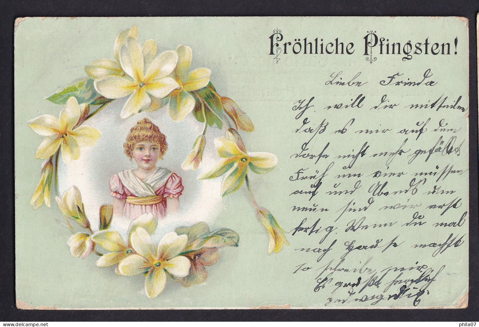 Frohliche Pfingsten! / Long Line Postcard Circulated, 2 Scans - Pentecôte