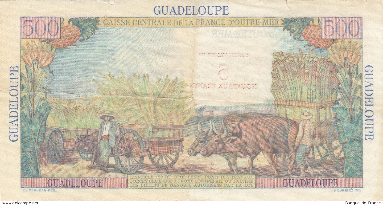 RARE ! GUADELOUPE - 500 F Surchargé 5 NF - 1960 - Alph. L.8 Réf . P.42 - Frans-Guyana