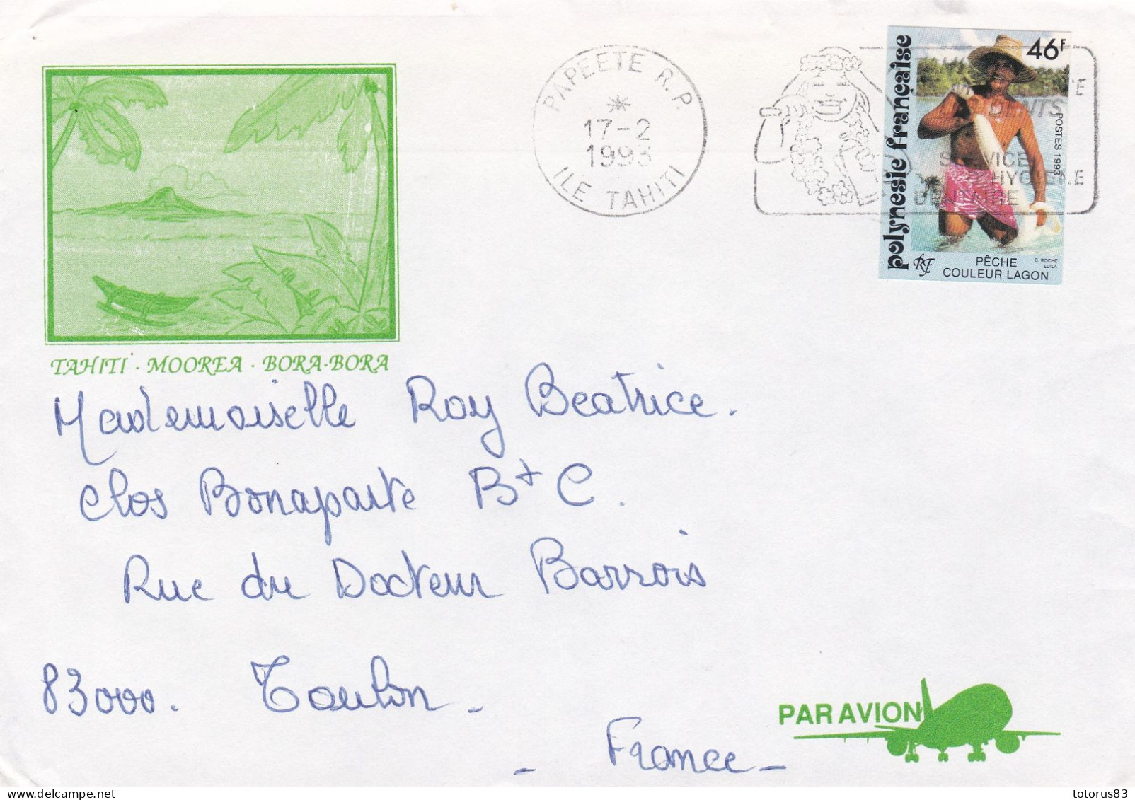 Timbre 426 Enveloppe Tahiti  Papeete 17-2-1993 - Storia Postale