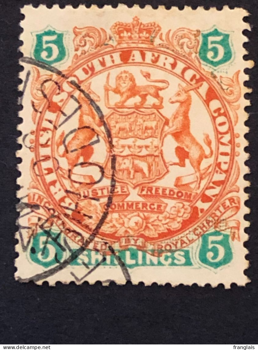 BRITISH SOUTH AFRICA COMPANY RHODESIA SG 49 5s Chestnut And Emerald FU - Southern Rhodesia (...-1964)