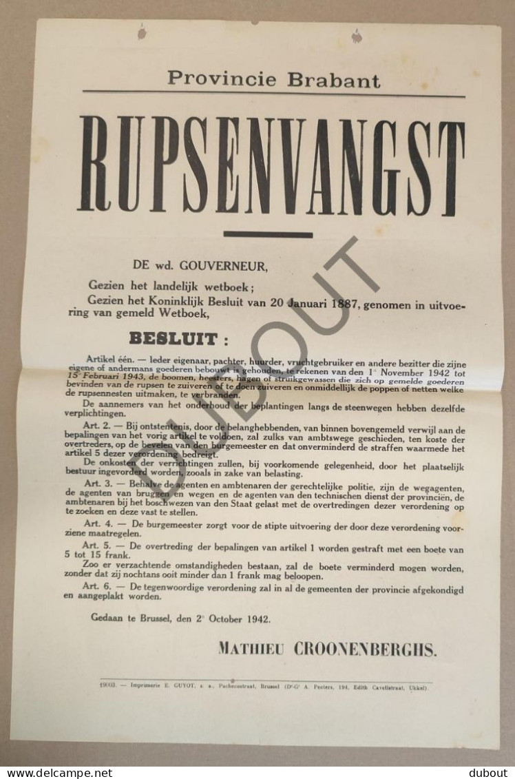 WOII - Affiche - 1942 - Brabant Rupsenvangst  (P424) - Affiches