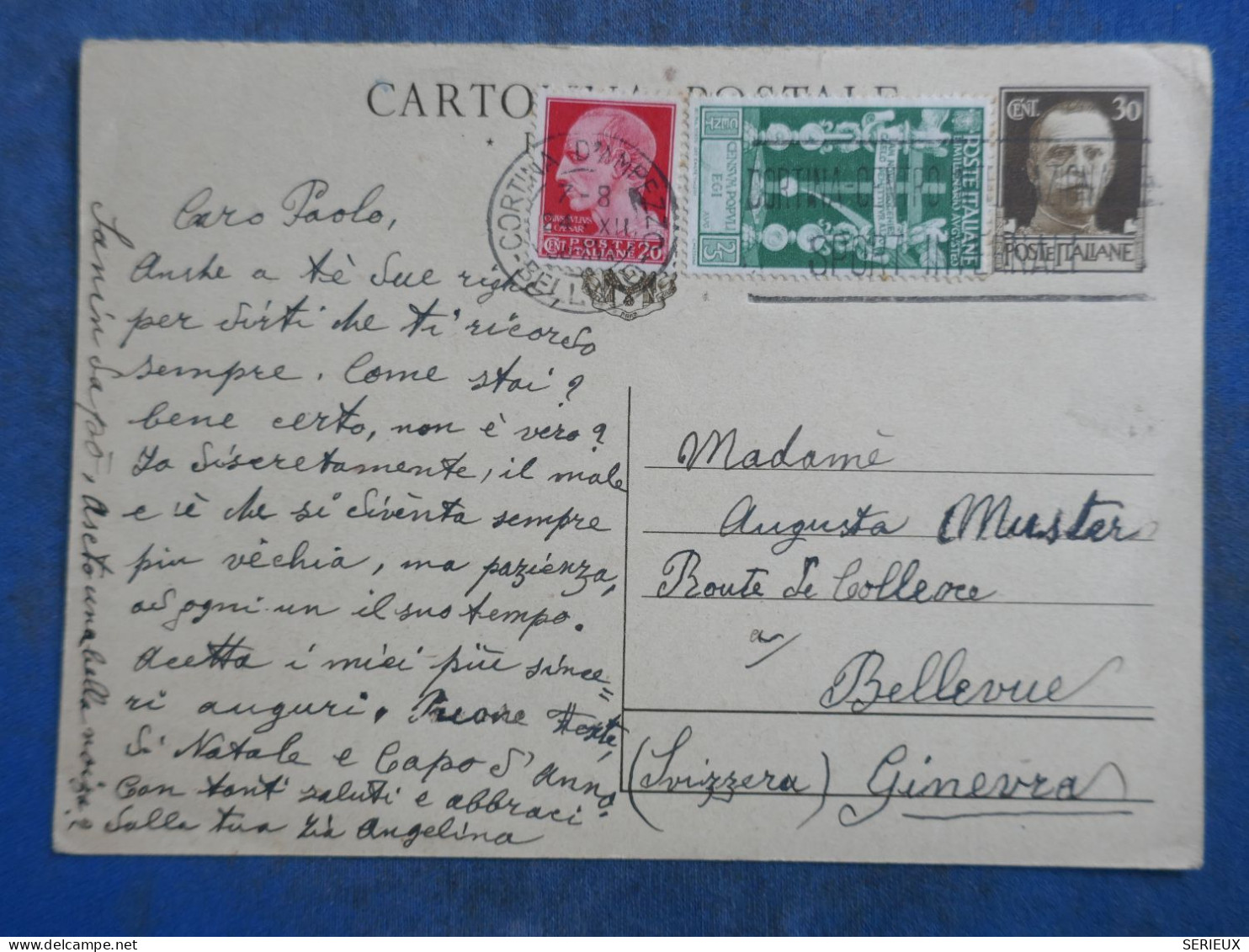DL3  ITALIA  BELLE CARTE   ENTIER 1938 A  GINEVRA SUISSE   +AFF. INTERESSANT++ - Ganzsachen