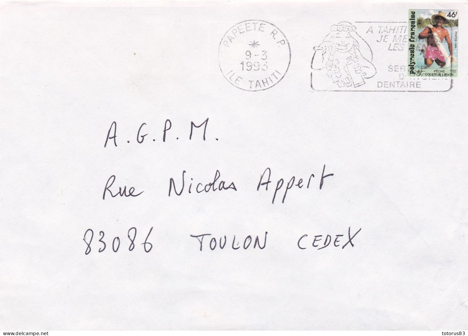 Timbre 427 Enveloppe Tahiti  Papeete 9-3-1993 - Storia Postale