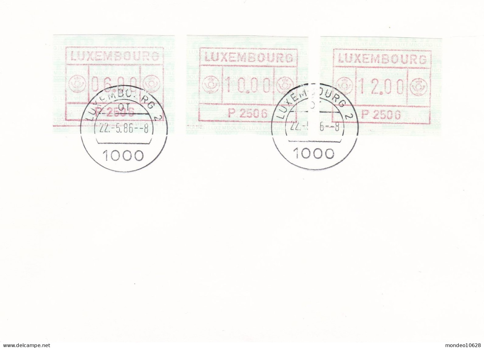 ATM Luxembourg, - Ausgabe 22.05.1986 - FDC Automat 2506 Luxembourg 2 (5) - Postage Labels