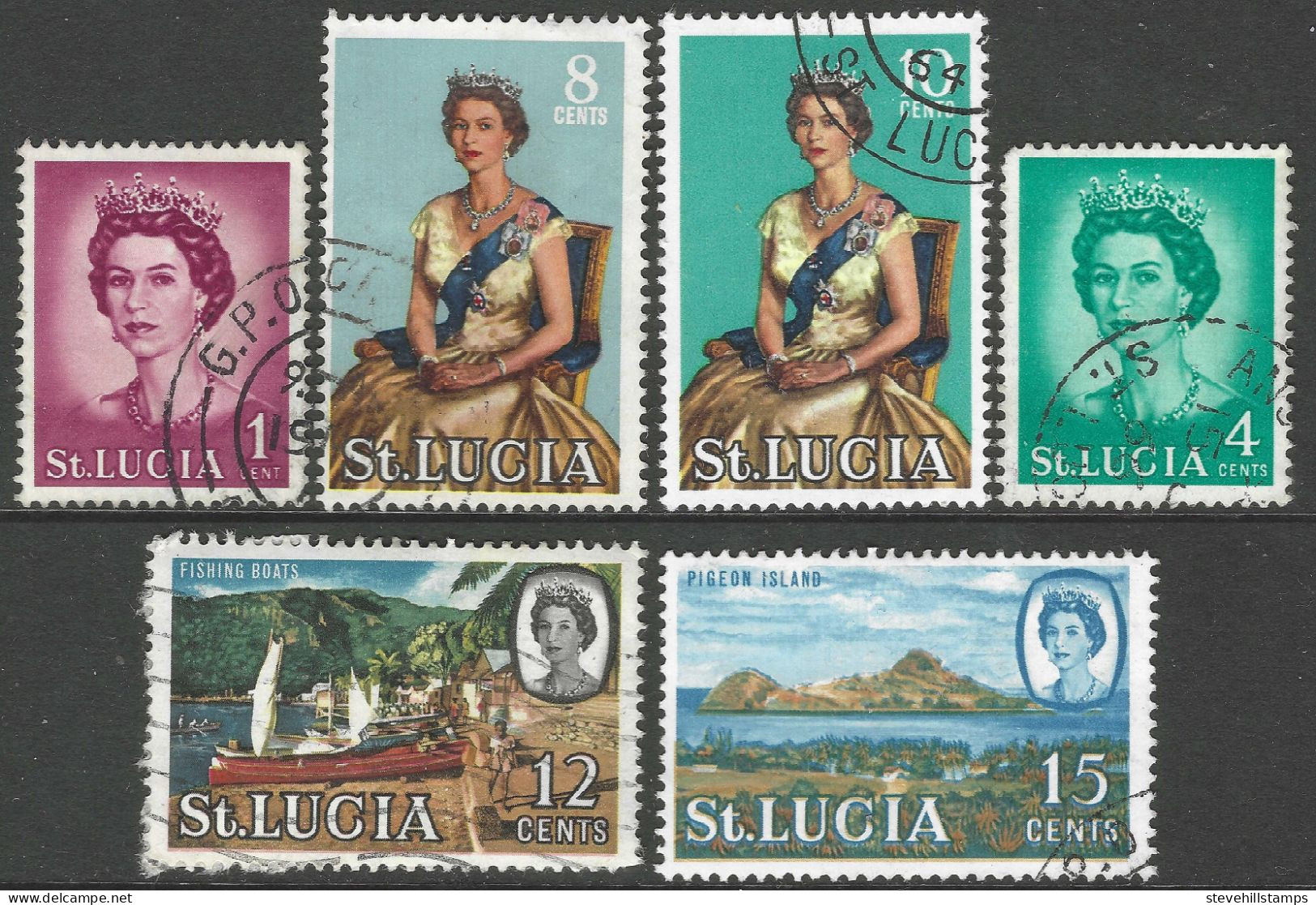 St Lucia. 1964-69 QEII. 6 Used Values To 15c. SG 197etc. M3160 - Ste Lucie (...-1978)