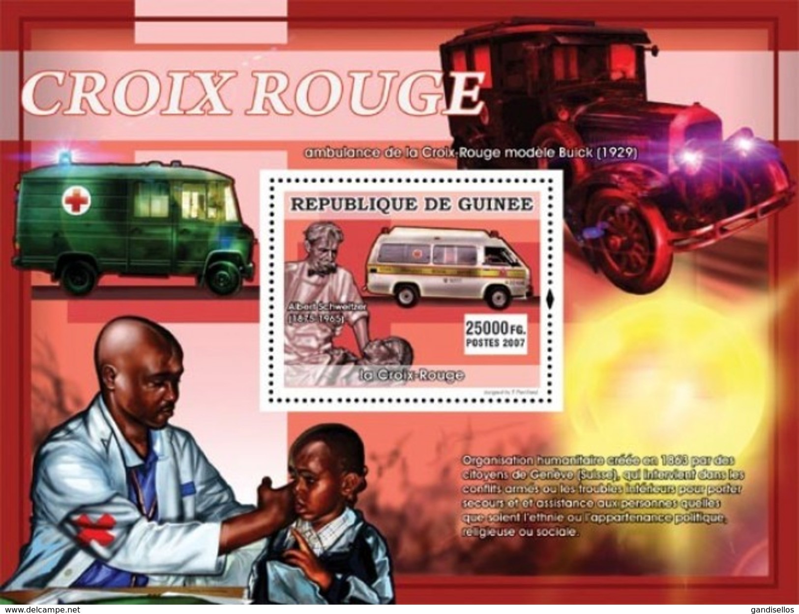 GUINEA 2007 SHEET RED CROSS CROIX ROUGE CRUZ ROJA ALBERT SCHWEITZER RESCUE TRANSPORTS Gu0790a - Guinea (1958-...)