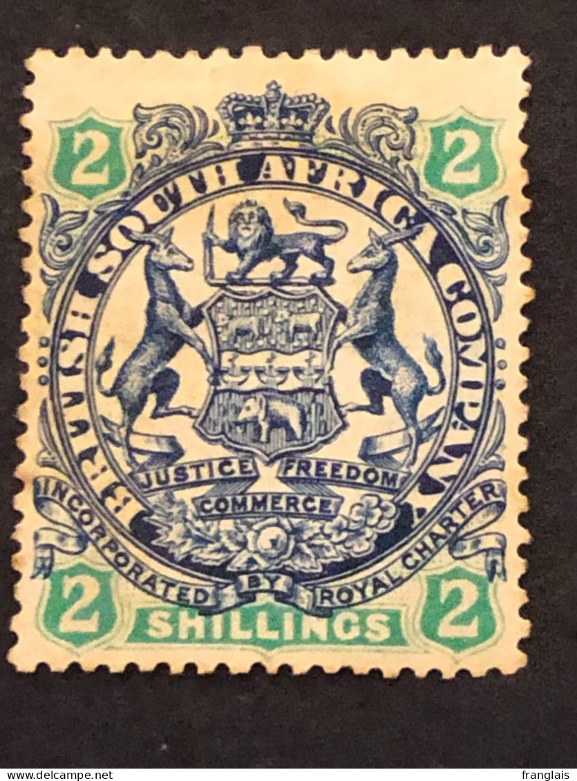 BRITISH SOUTH AFRICA COMPANY RHODESIA SG 47  2s Green And Indigo MH* - Southern Rhodesia (...-1964)