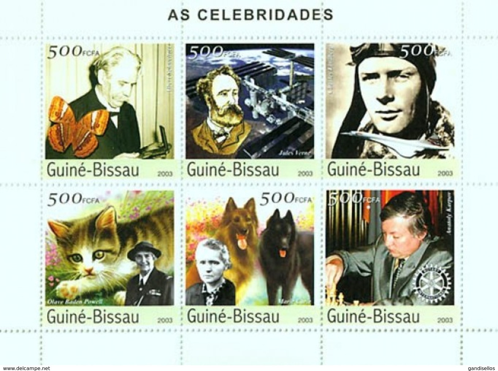 GUINE BISSAU 2003 SHEET CELEBRITIES JULES VERNE MARIE CURIE SCHWEITZER NOBEL PRIZE CONCORDE CATS DOGS BUTTERFLIES Gb3503 - Guinea-Bissau