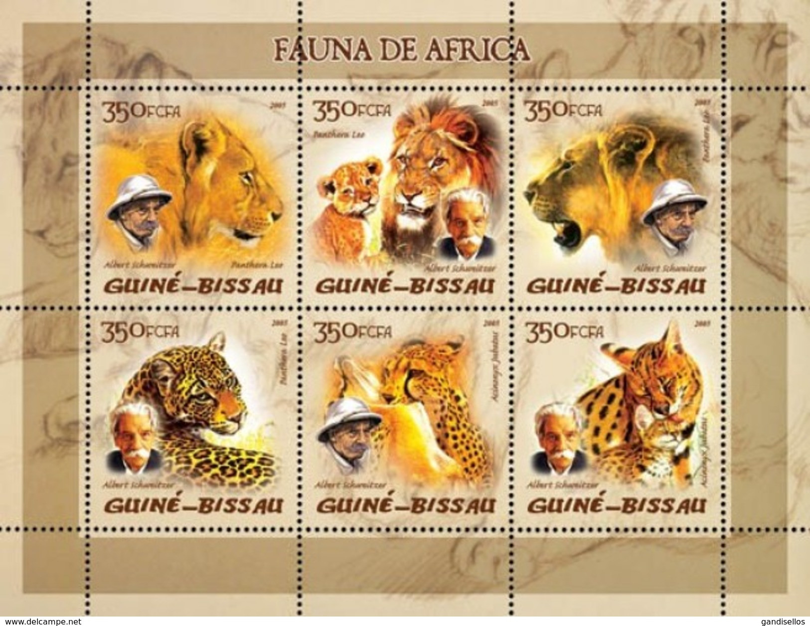 GUINE BISSAU 2005 SHEET FAUNA OF AFRICA WILD CATS FELINS FELINES FELINOS WILDLIFE ALBERT SCHWEITZER NOBEL PRIZE Gb5110a - Guinea-Bissau