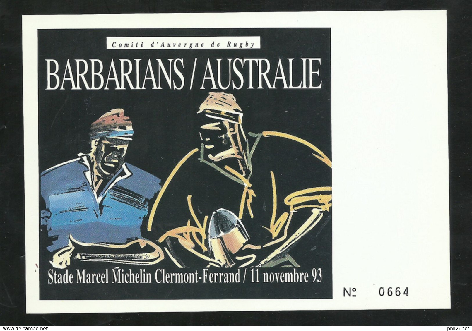 Carte Postale Numérotée .Rugby Barbarians - Australie Stade Michelin Clermont Ferrand Le 11/11/1993  Neuve B/TB  ! ! ! - Rugby