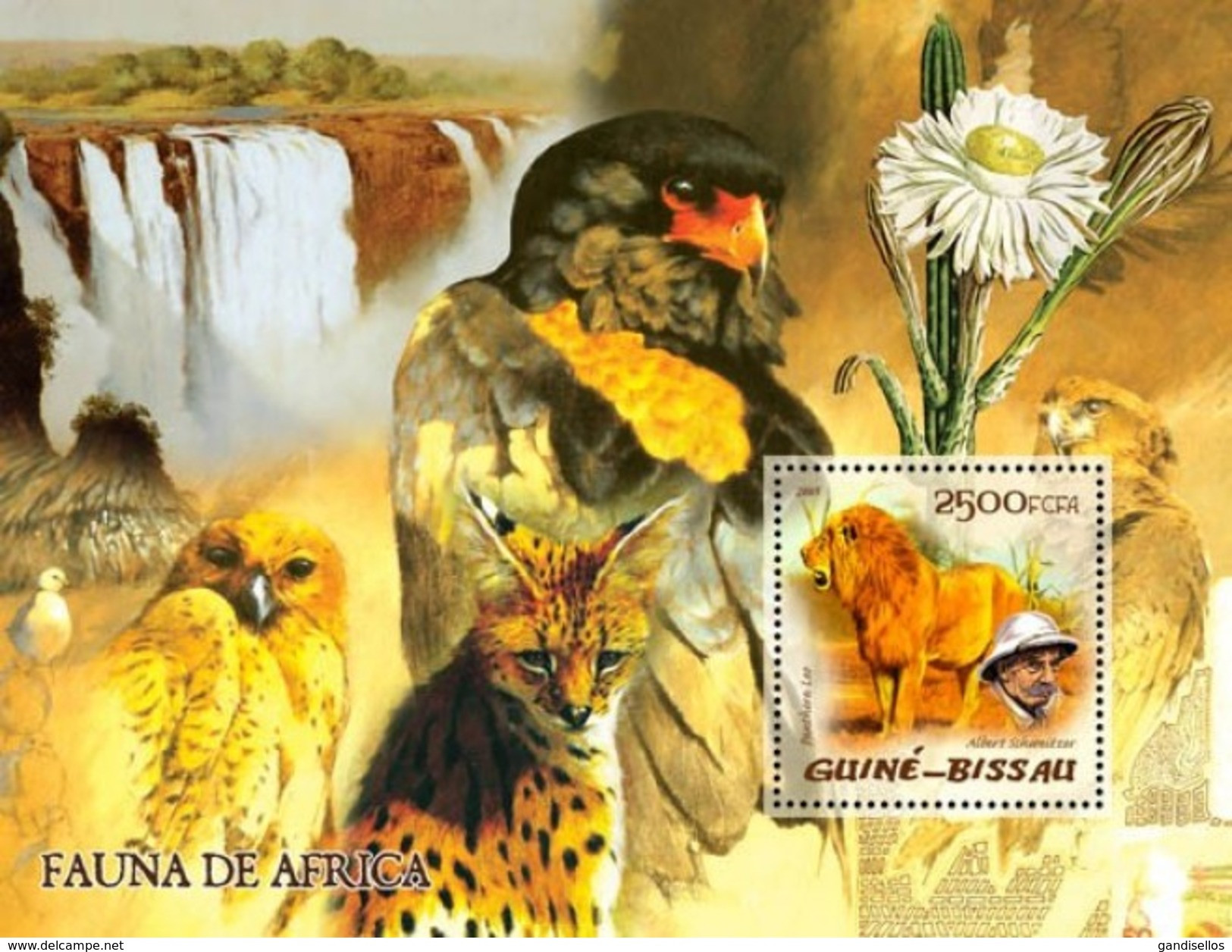 GUINE BISSAU 2005 SHEET FAUNA OF AFRICA WILD CATS FELINS FELINES WILDLIFE ALBERT SCHWEITZER NOBEL PRIZE BIRDS Gb5110b - Guinea-Bissau