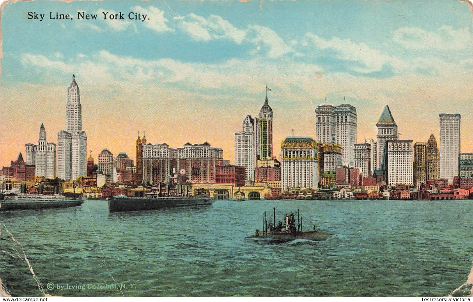 ETATS UNIS - New York - Sky Line - Bateau - Carte Postale Ancienne - Manhattan