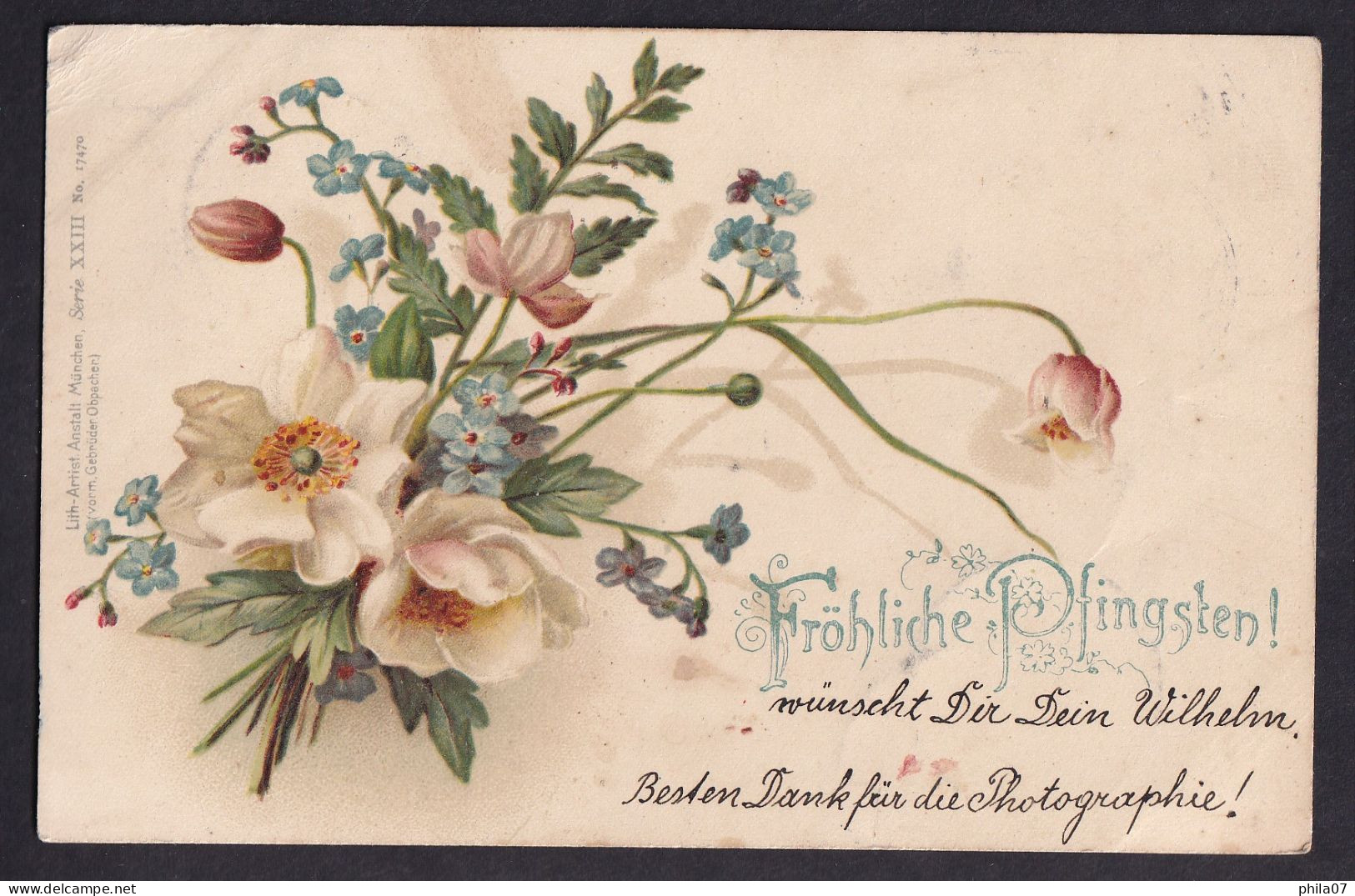 Frohliche Pfingsten! -Lith-Artist Anstalt Munchen Serie XXIII / Year 1900 / Long Line Postcard Circulated, 2 Scans - Pentecost