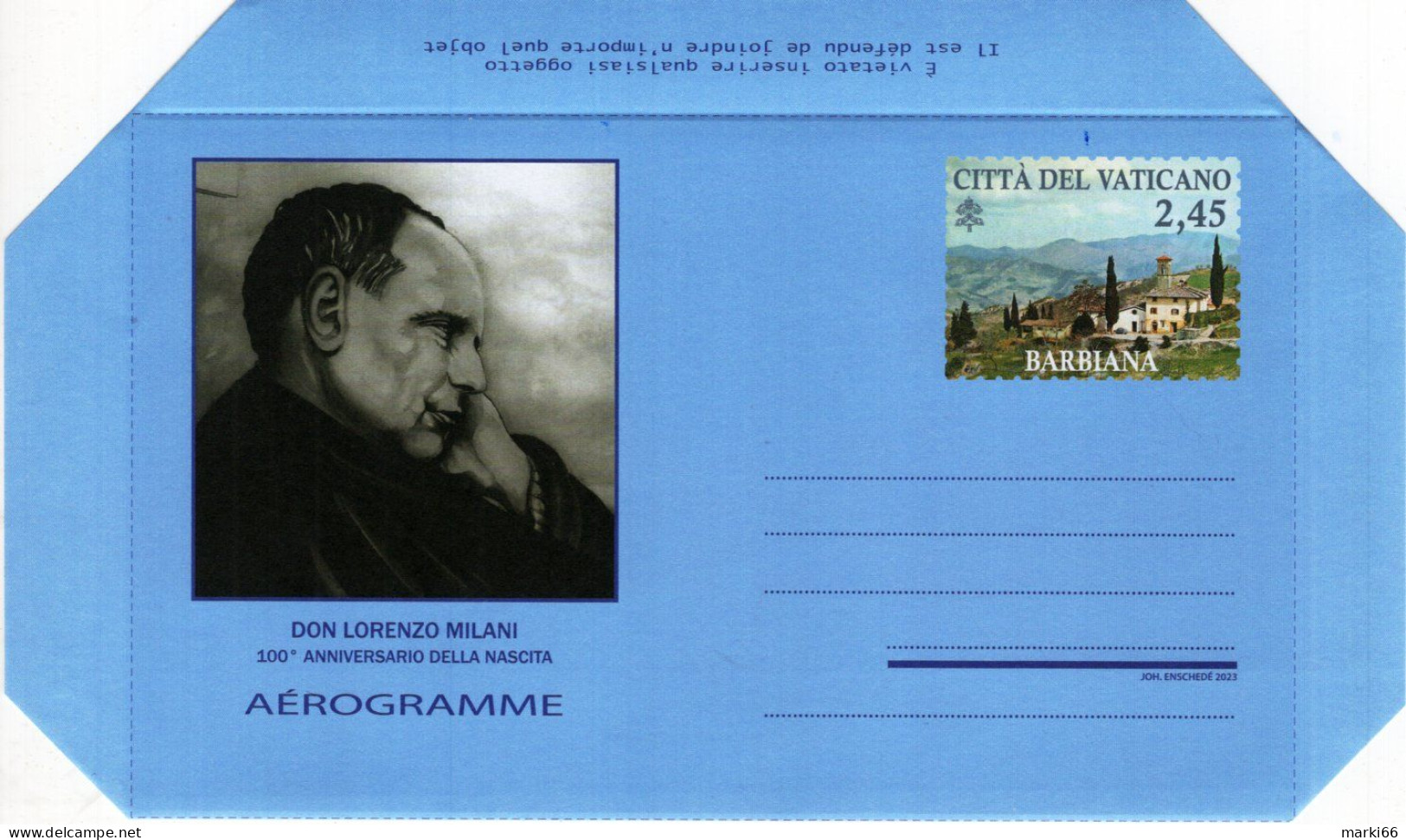 Vatican - 2023 - Don Lorenzo Milani - Birth Centenary - Aerogramme - Ganzsachen