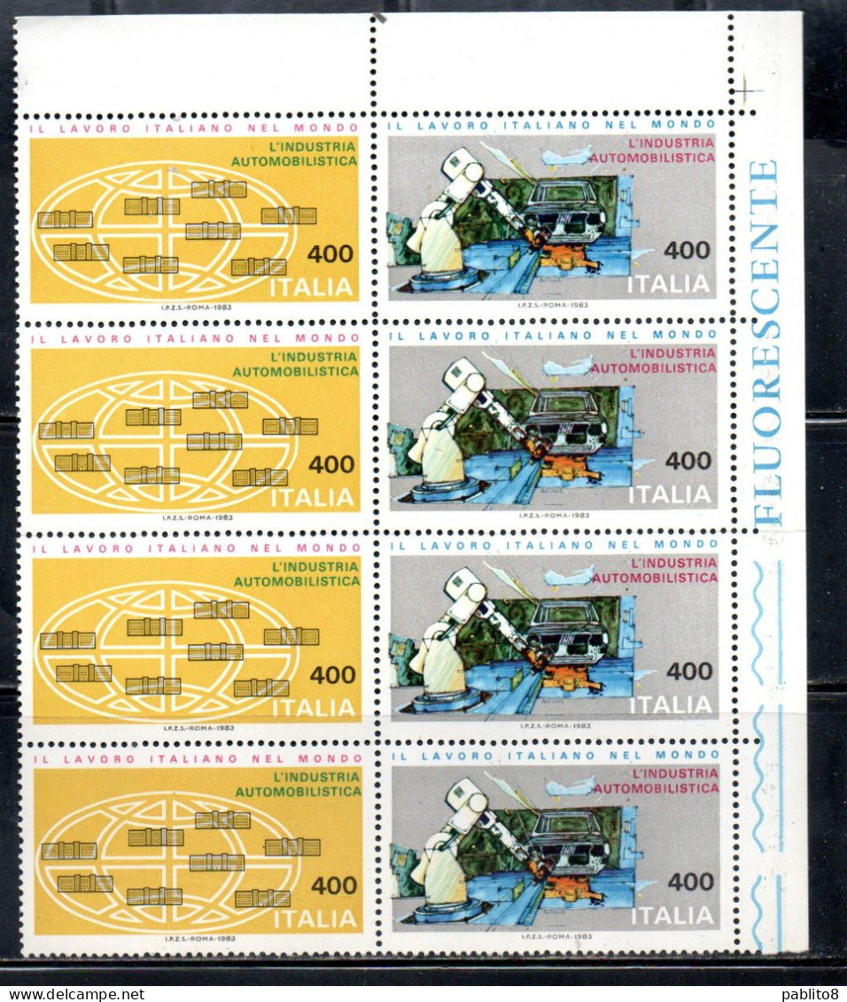 ITALIA REPUBBLICA ITALY REPUBLIC 1983 LAVORO ITALIANO ITALIAN LABOUR QUARTINA ANGOLO DI FOGLIO BLOCCO  MNH - 1981-90:  Nuovi