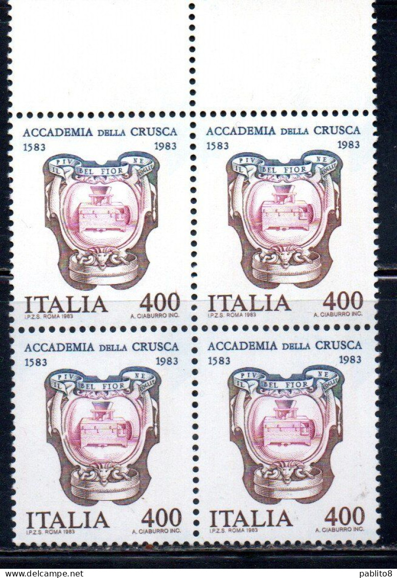 ITALIA REPUBBLICA ITALY REPUBLIC 1983 ACCADEMIA DELLA CRUSCA QUARTINA BLOCK MNH - 1981-90:  Nuevos