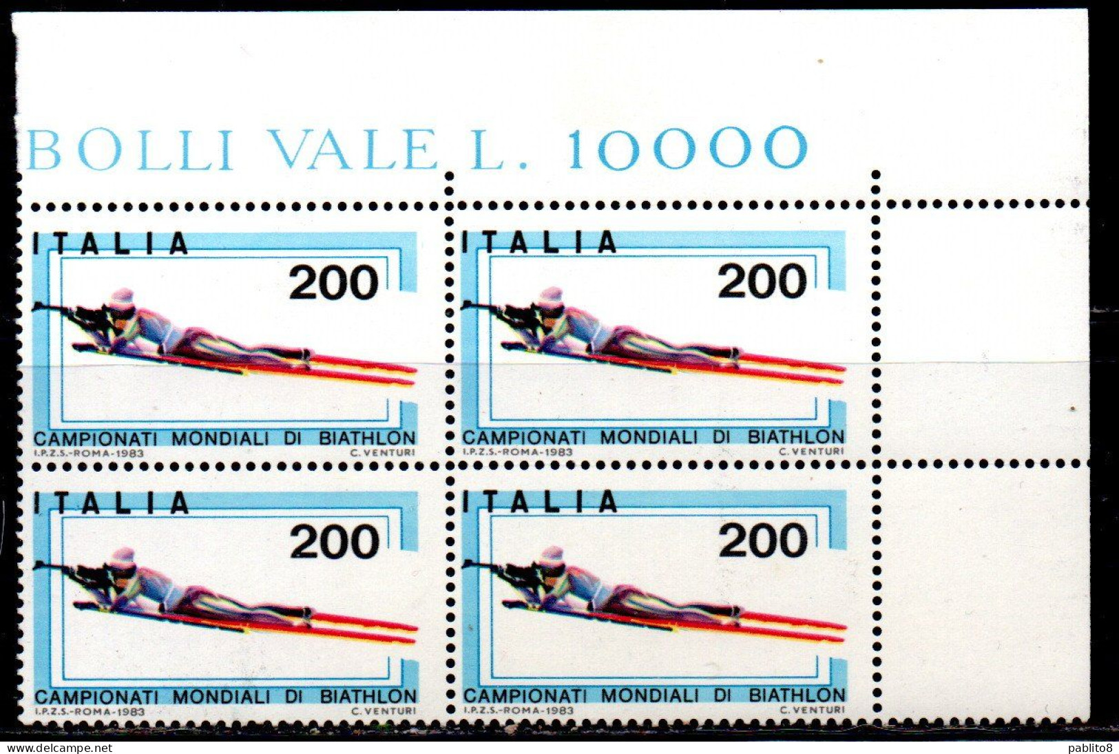 ITALIA REPUBBLICA ITALY REPUBLIC 1983 CAMPIONATI MONDIALI DI BIATHLON WORLD CHAMPIONSHIP QUARTINA ANGOLO DI FOGLIO MNH - 1981-90: Mint/hinged