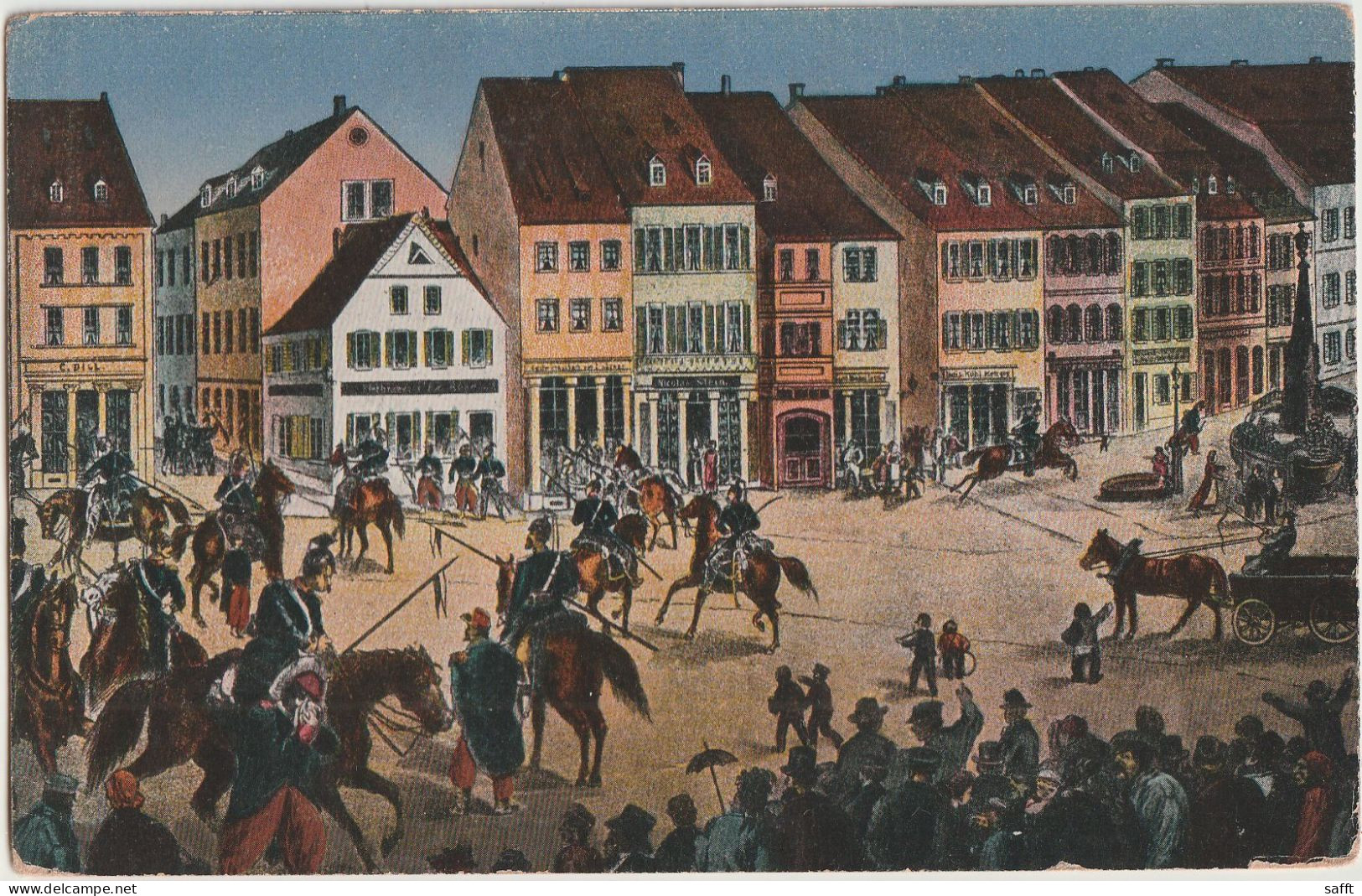 Feldpost-AK Saarbrücken, Gefangennahme Der Franzosen, Markt St. Johann 1870, 1. Weltkrieg - Saarbruecken