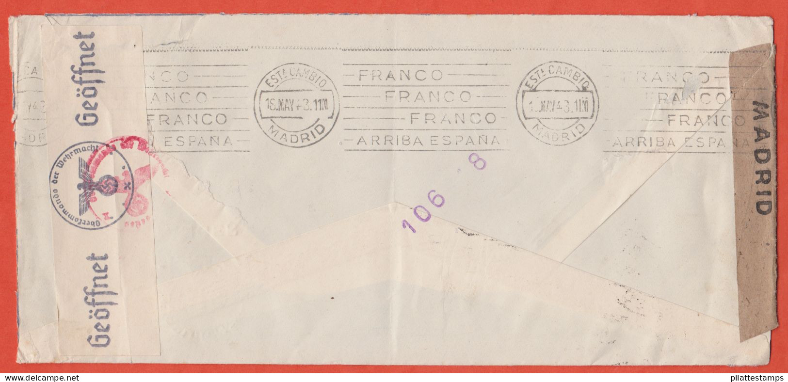 MAROC ESPAGNOL LETTRE CENSUREE DE 1943 DE TANGER POUR BALE SUISSE - Marocco Spagnolo