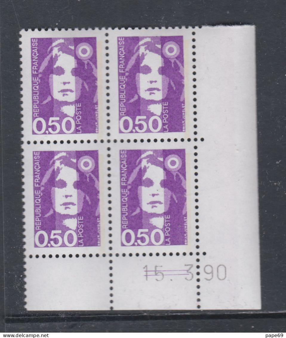 France N° 2619 XX Marianne De Briat  50 C. Violet-rouge En Bloc De 4 Coin Daté Du 15 - 3 - 90 ; 2 Traits, Sans Ch., TB - 1980-1989