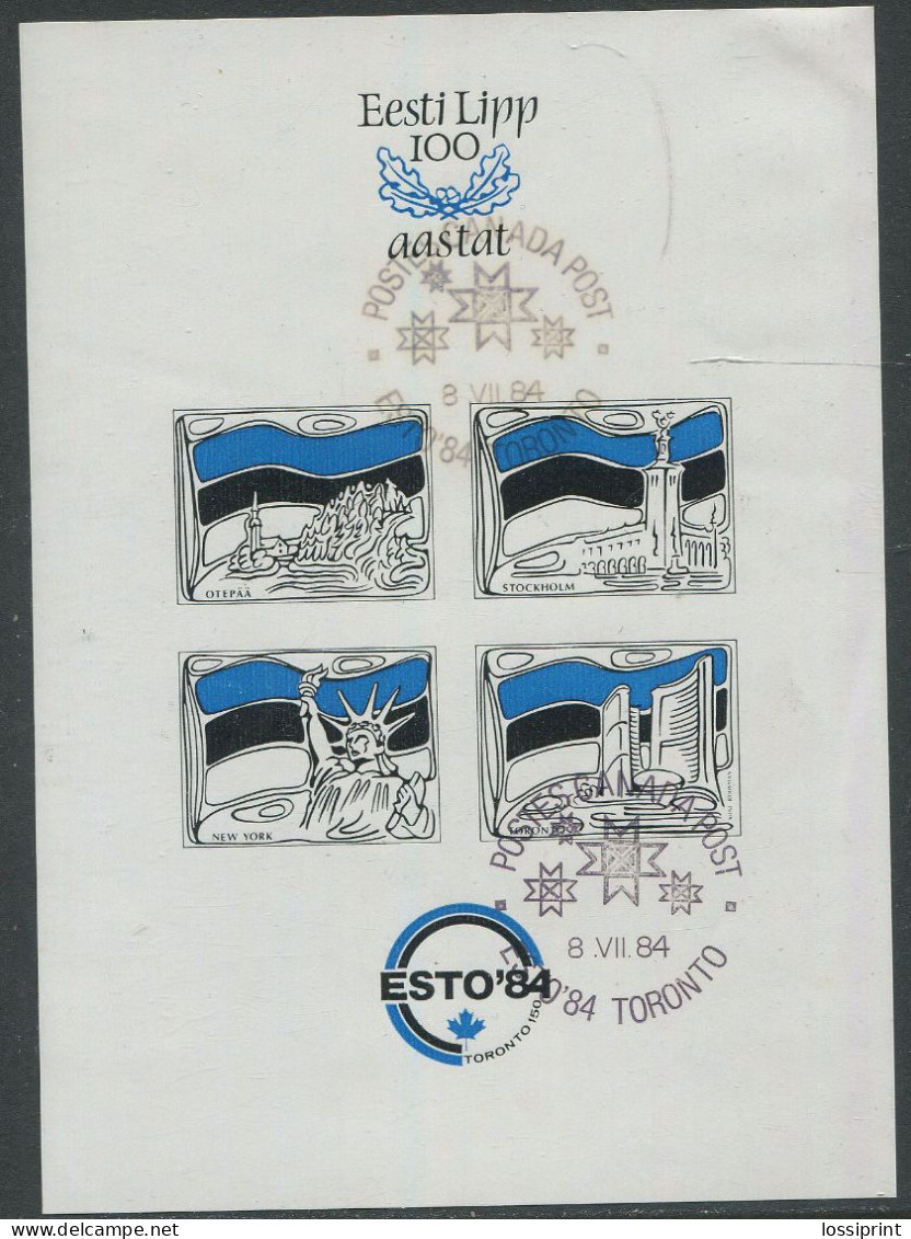 Estonia:Used Label Estonian Flag 100, ESTO 84 In Toronto, Canada, 1984 - Estonia