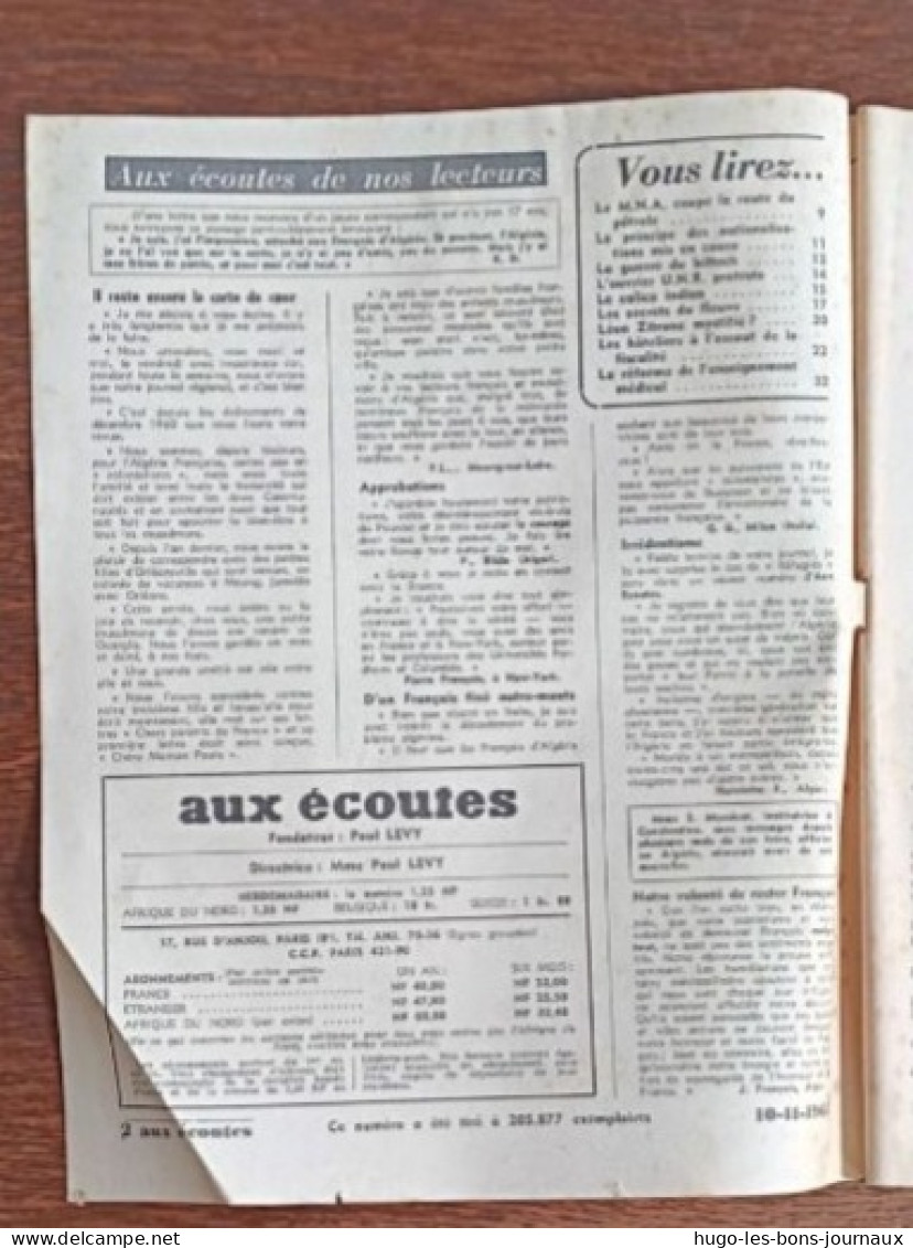 Aux écoutes Du Monde N°1947_ 10 Novembre 1961_L' Élysée Et Matignon : Debré Joue Debré - 1950 à Nos Jours