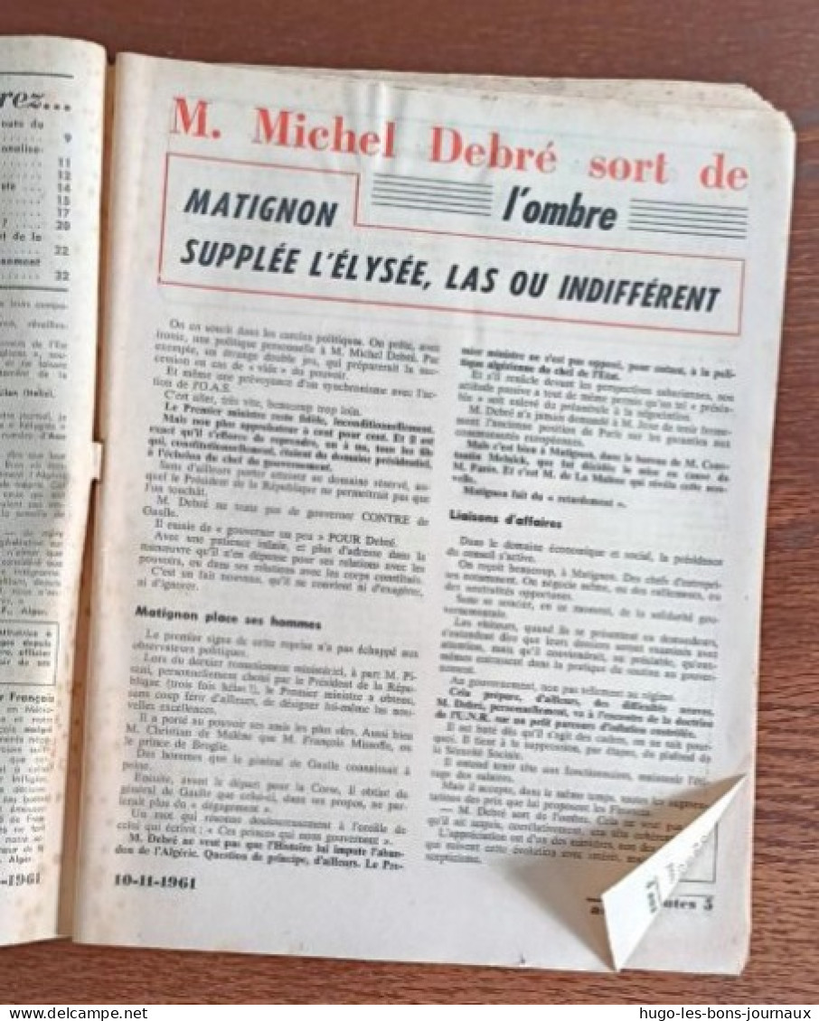 Aux écoutes Du Monde N°1947_ 10 Novembre 1961_L' Élysée Et Matignon : Debré Joue Debré - Desde 1950