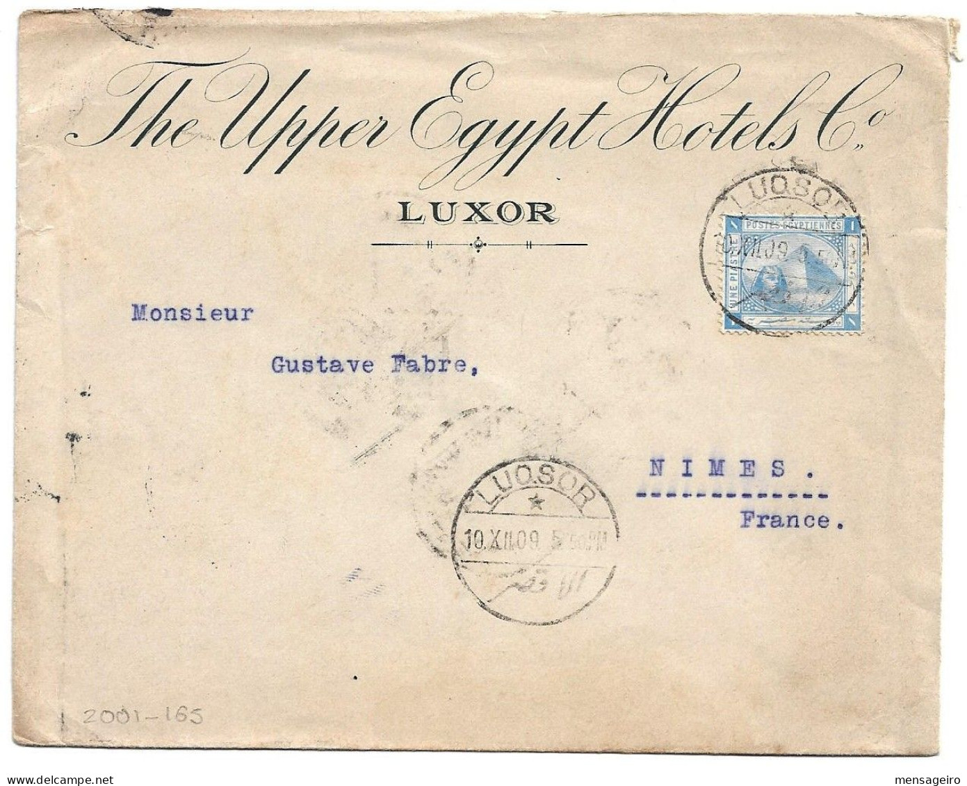 (C04) - COVER WITH 1P. STAMP LUQSOR / * => FRANCE 1909 UPPER EGYPT HOTELS - 1866-1914 Khédivat D'Égypte