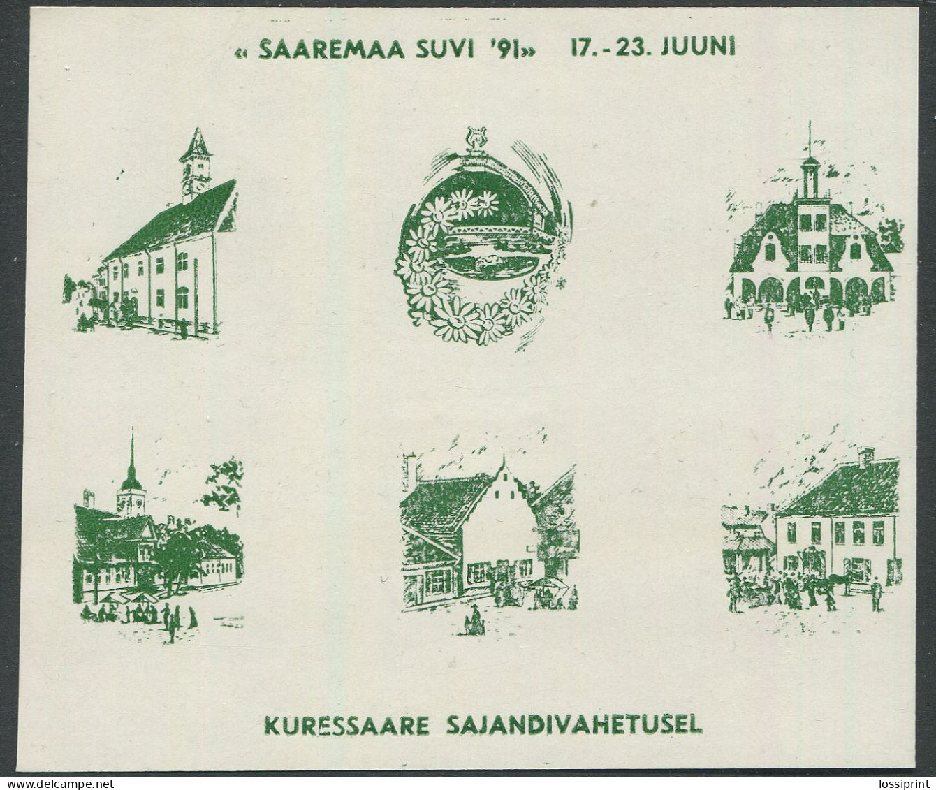 Estonia:Unused Label Saaremaa Summer 1991, Kuressaare Town When Century Changed, Green, Saaremaa Philately Society Issue - Estonia