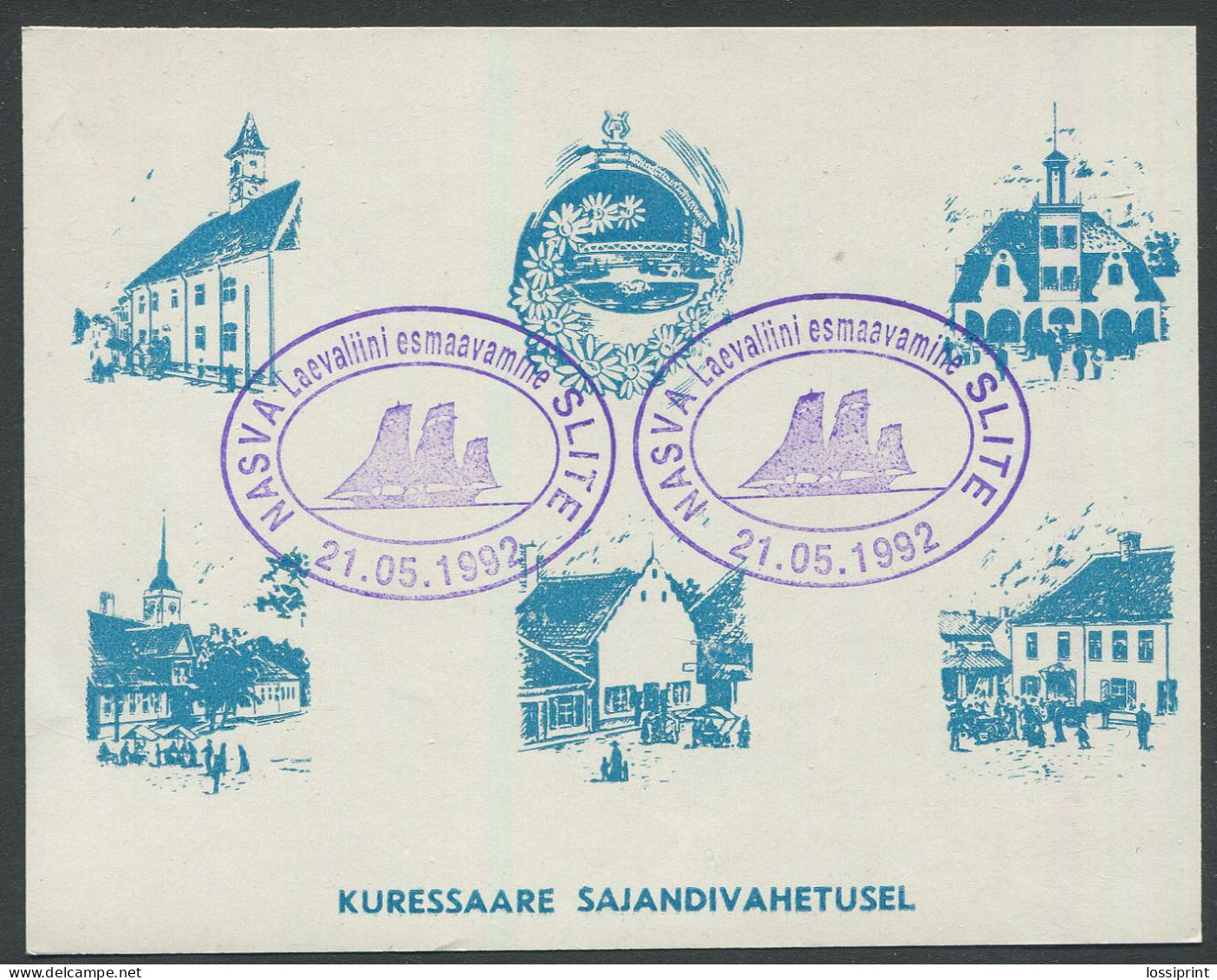 Estonia:Used Label Saaremaa Summer 1991, Kuressaare Town When Century Changed, Blue, Saaremaa Philately Society Issue - Estonie