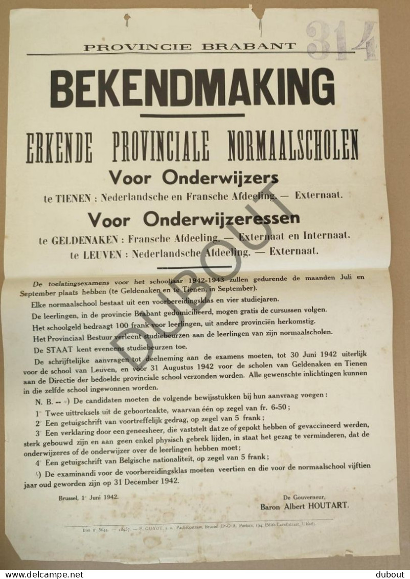 WOII - Affiche - 1942 Brabant/Tienen/Jodoigne: Erkende Provinciale Normaalscholen  (P426) - Afiches