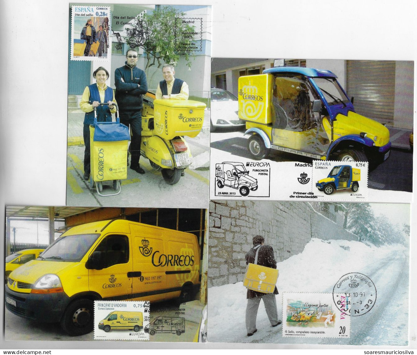 Spain Andorra 1999/2013 4 Maximum Card Postal Transport Van Car Motorcycle Postman Mail Office - Poste