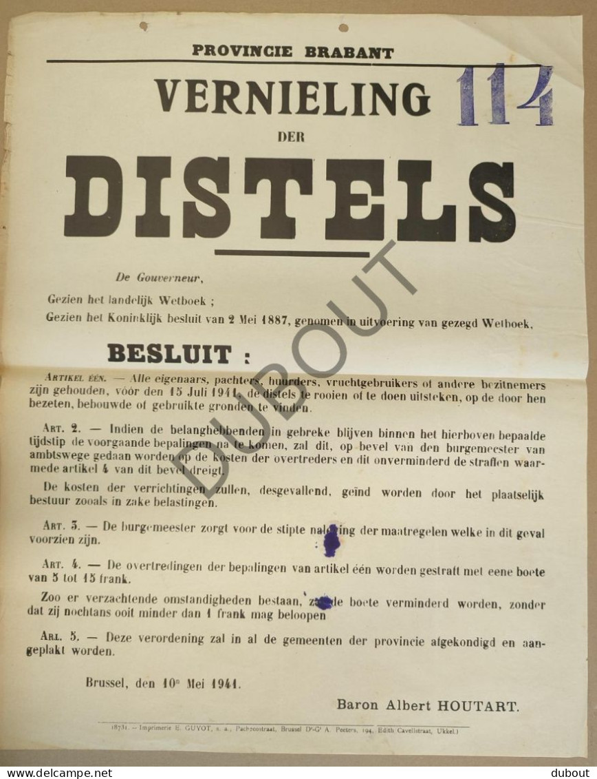 WOII - Affiche - 1941 Brabant: Vernieling Der Distels  (P414) - Afiches