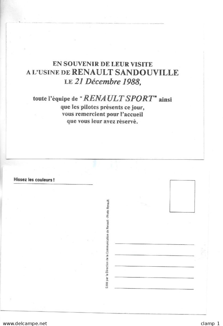 LOT 14 CPSM RENAULT FORMULE 1 * GP PORTUGAL  * RIO * AUSTRALIE * ESSAIS R 21 AU YEMEN *Crash test * R25 et R21 Chamade *