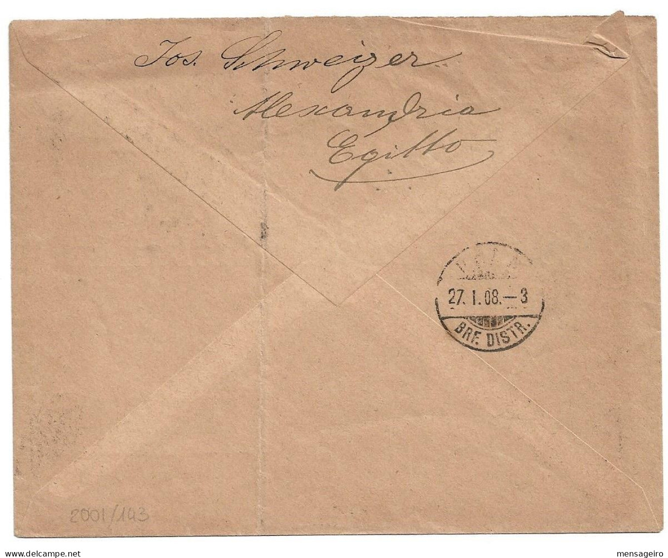 (C04) - REGISTRED COVER WITH 1P. X2 STAMPS ALEXANDRIA / R1 => SWITZERLAND 1908 - 1866-1914 Khedivate Of Egypt