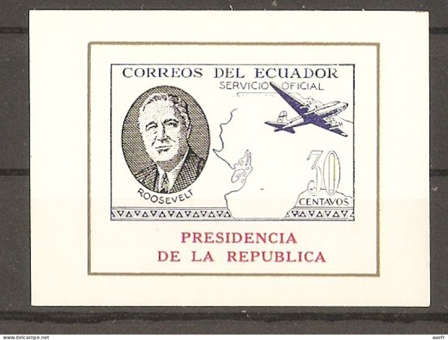 Equateur 1949 - Président Roosevelt - Presidencia De La Republica - Bloc ND - MNH - Timbre De Service/servicio Official - Equateur