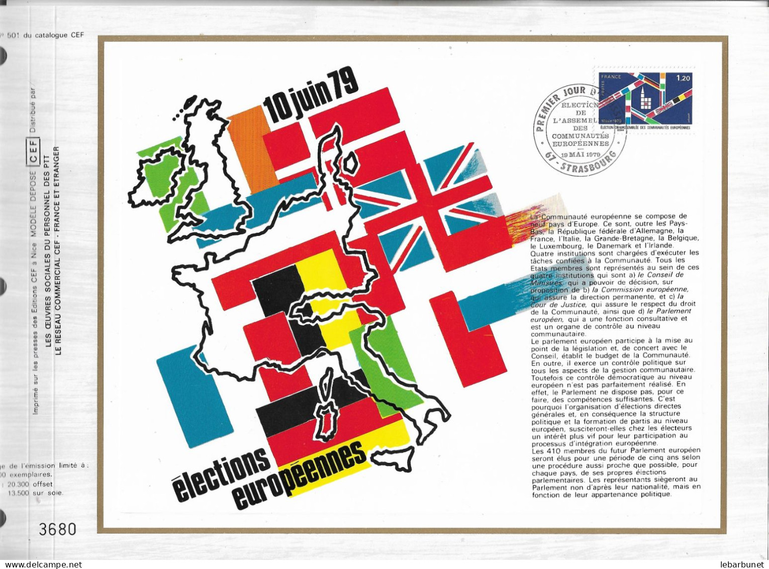 Feuillet N° 501 Du Catalogue CEF élections Européennes 1 Timbre à 1,20 Stasbourg 19.05.1979 - 1970-1979