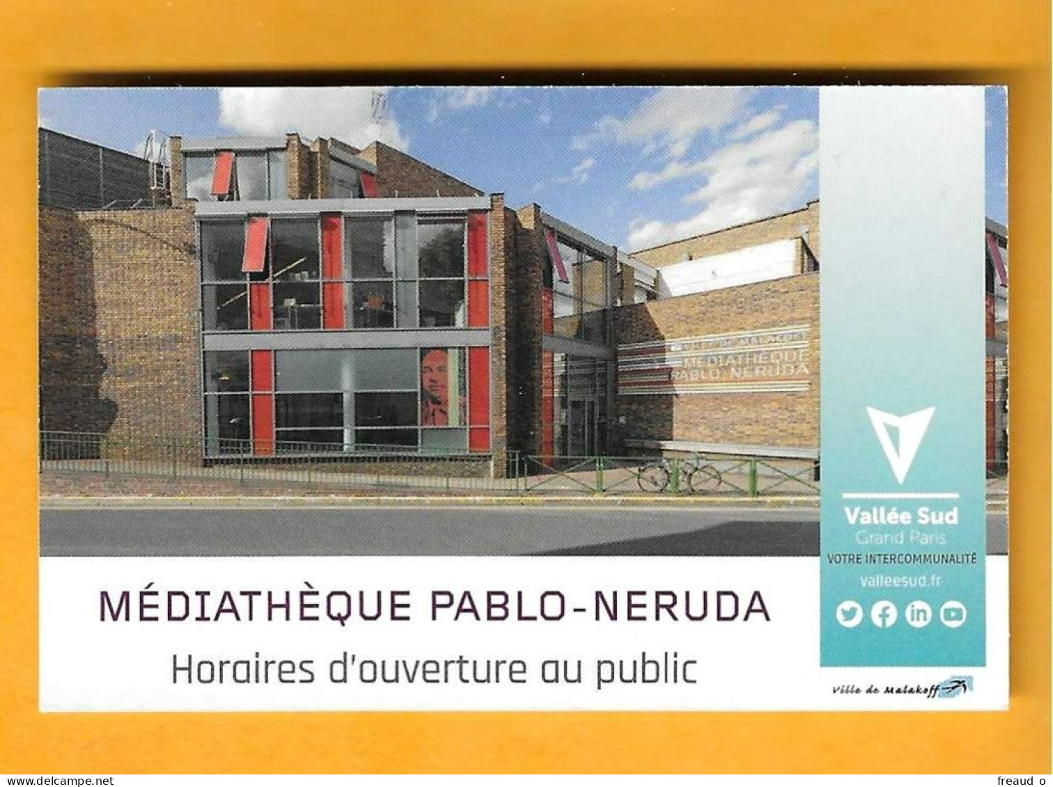 Carte De Visite MEDIATHEQUE PABLO-NERUDA - 92240 MALAKOFF - - Altri & Non Classificati