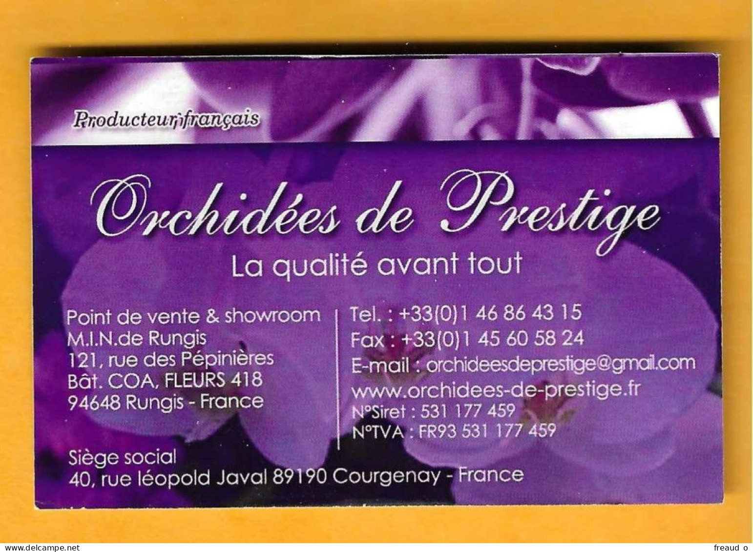 Carte De Visite Orchidées De Prestige - 94648 RUNGIS - PARIS - Otros & Sin Clasificación