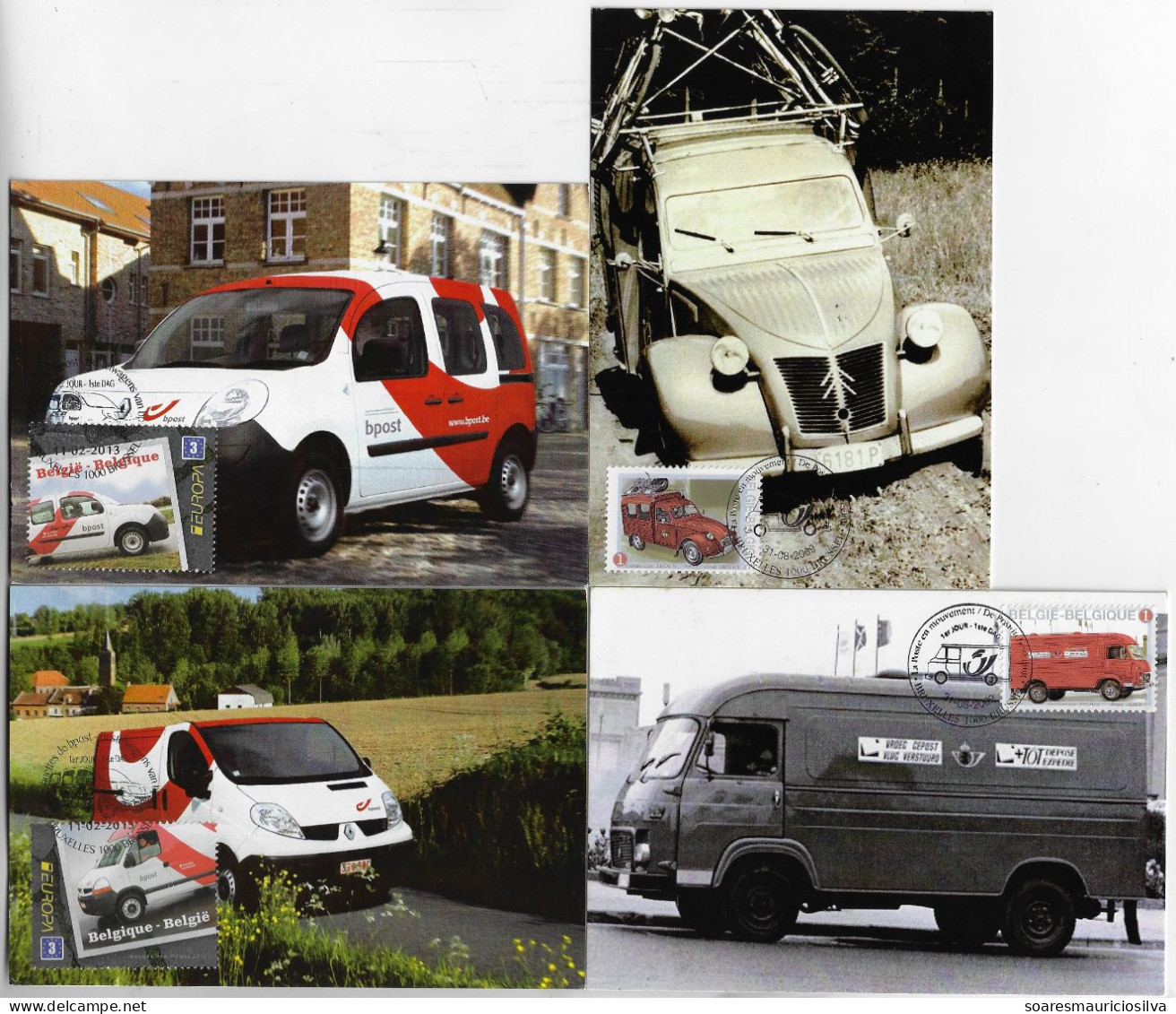 Belgium 2009/2013 4 Maximum Card Postal Transport Truck Van Car Mail Office - Camions