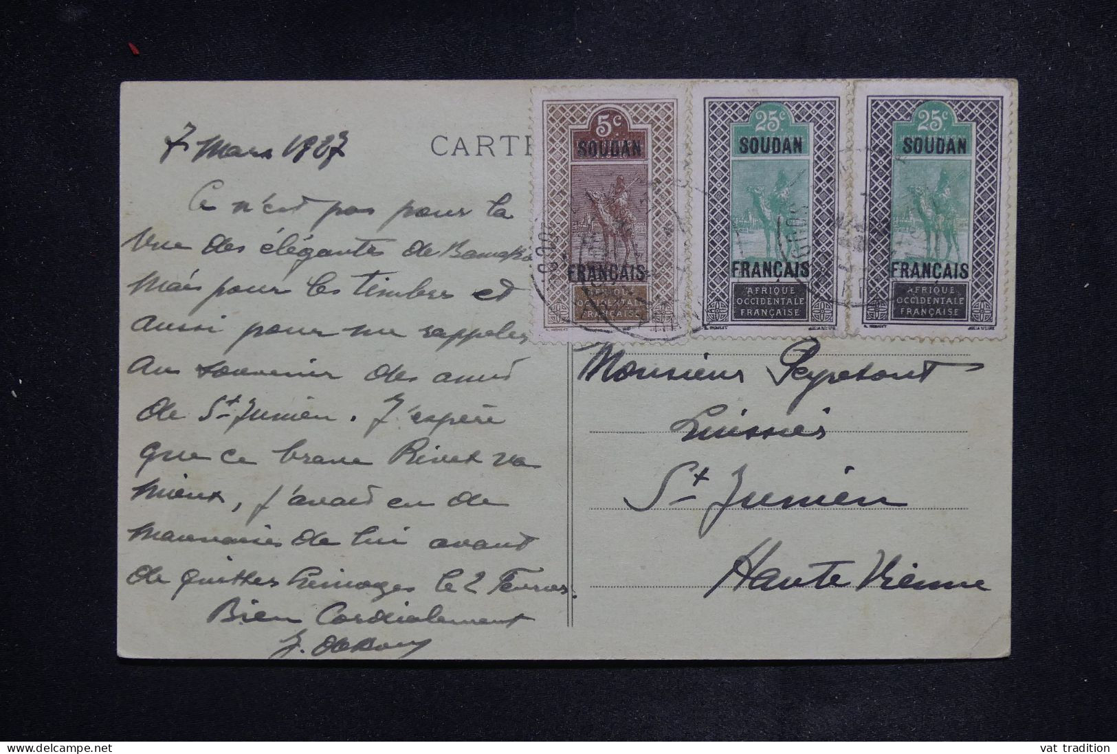 SOUDAN  - Carte Postale De Bamako Pour St Junien En 1927  - L 150935 - Lettres & Documents