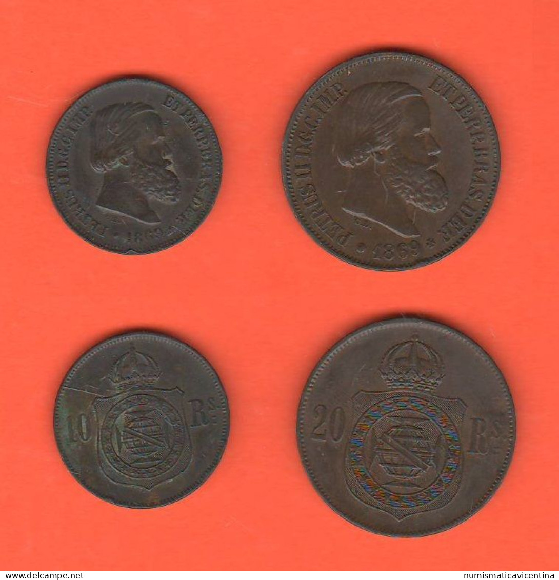 Brasil 10 + 20 Reis 1869 Rs Bruxelles Mint Brasile Brazil - Brasilien